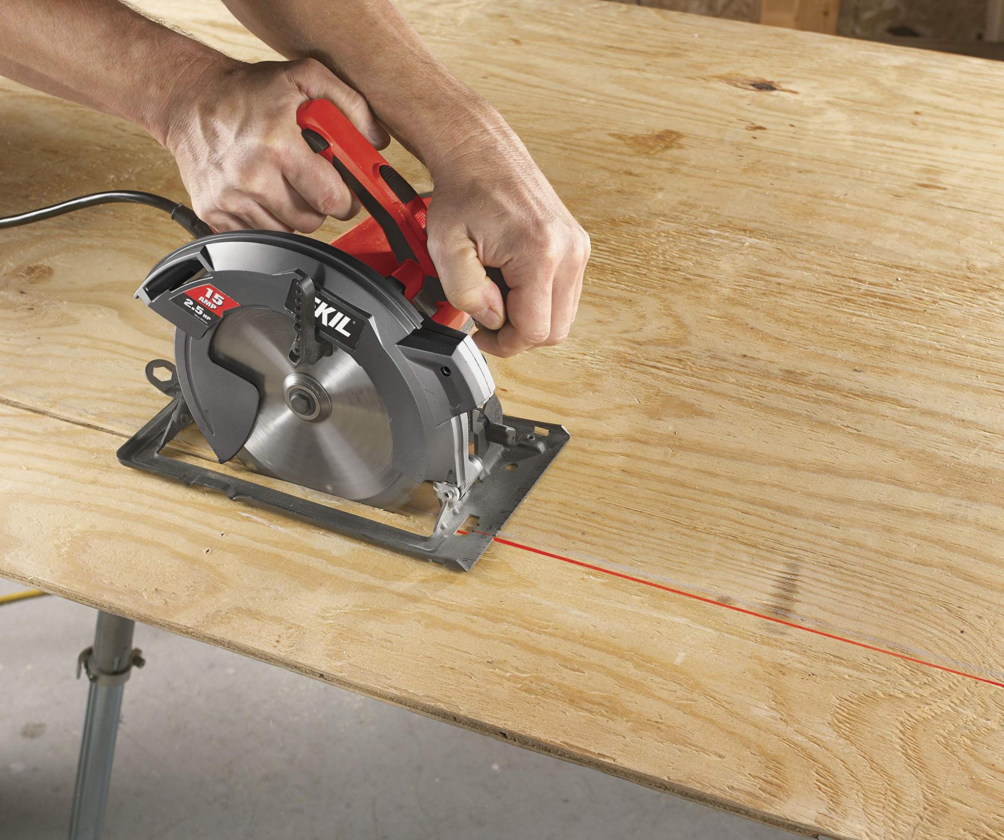 How do I properly use a laser guide on a circular saw?