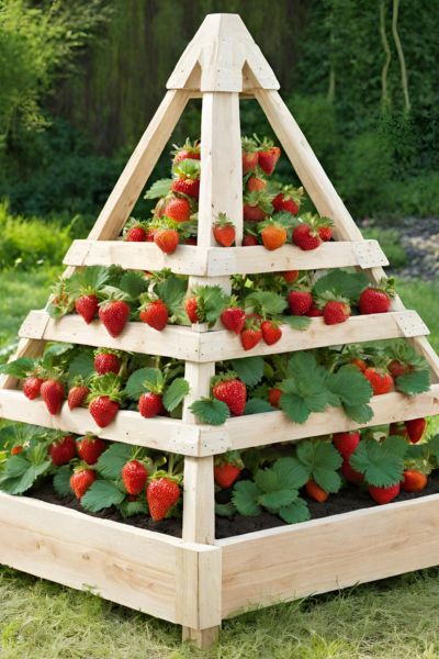 Wooden Pyramid Strawberry Planter