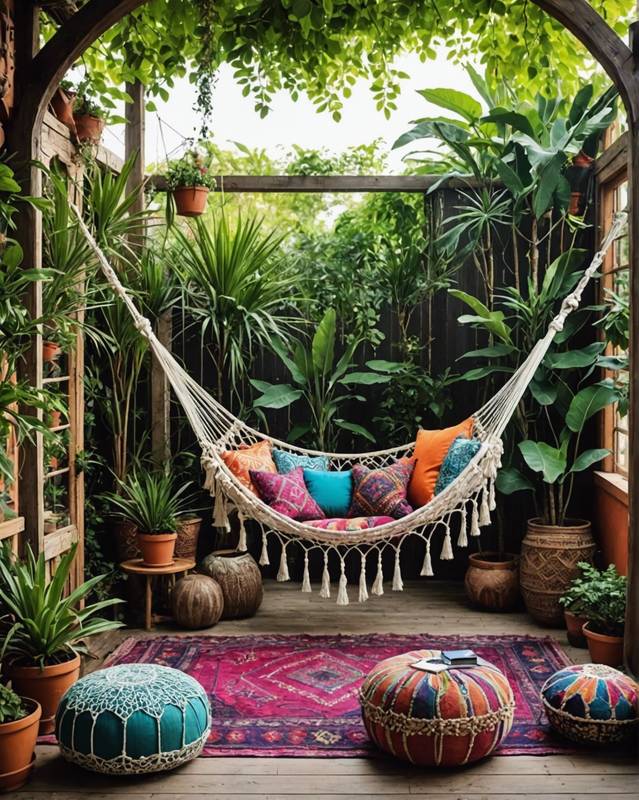 Bohemian Oasis with Hammock and Moroccan Poufs