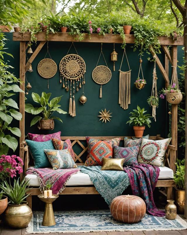 Boho-Glam Garden with Metallic Accents and Luxurious Textiles