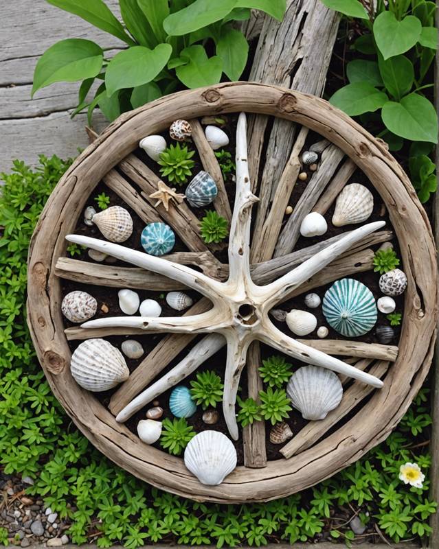 Coastal Garden with Driftwood Decor and Seashell Accents
