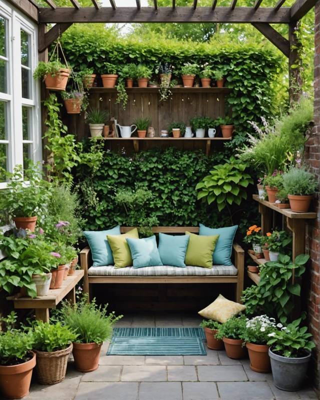 Cozy reading nook surrounded by a fragrant herb garden