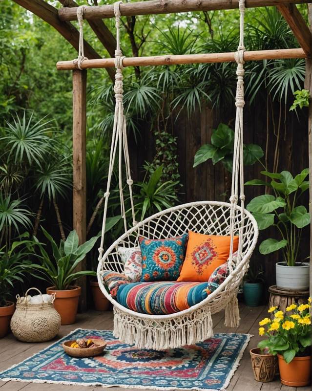Dreamy Bohemian Garden with Macrame Swing and Ethnic Textiles