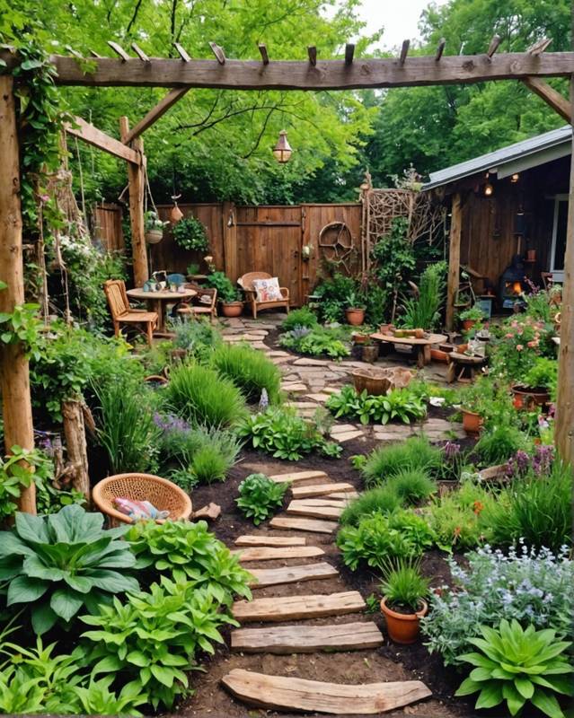 Earthy Garden with Natural Materials and Organic Shapes