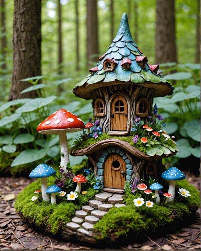 Enchanted Garden with Fairy Houses and Toadstools