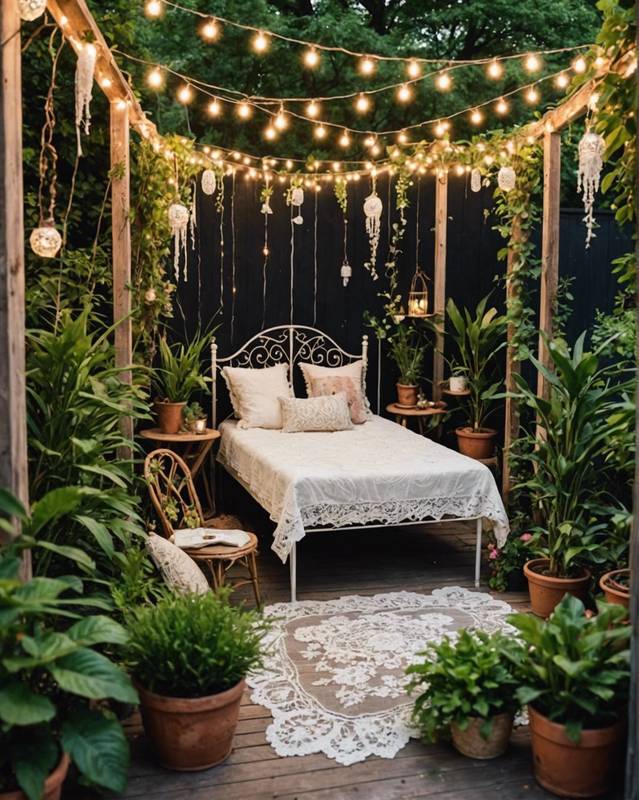 Ethereal Garden with White Lace and Fairy Lights