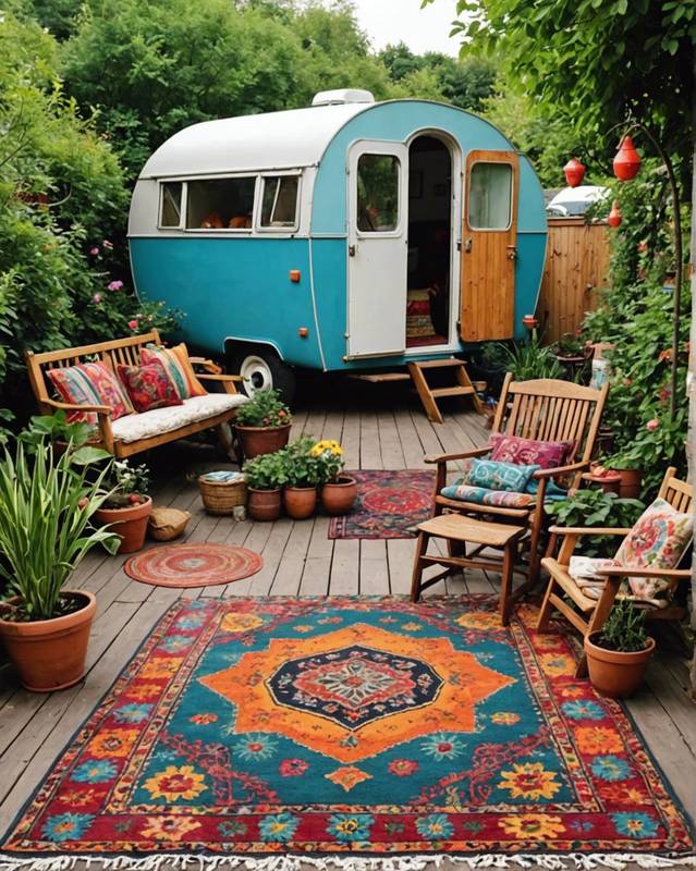Gypsy Garden with Caravan and Outdoor Rugs