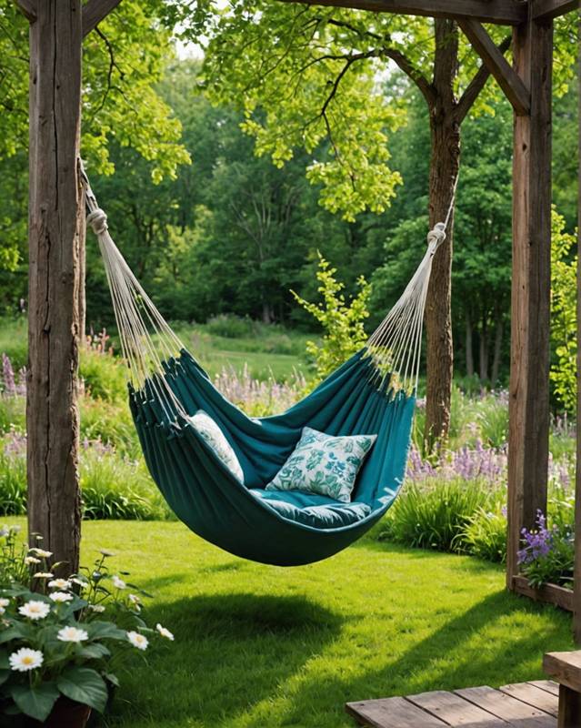 Hidden nook with a hammock overlooking a meadow