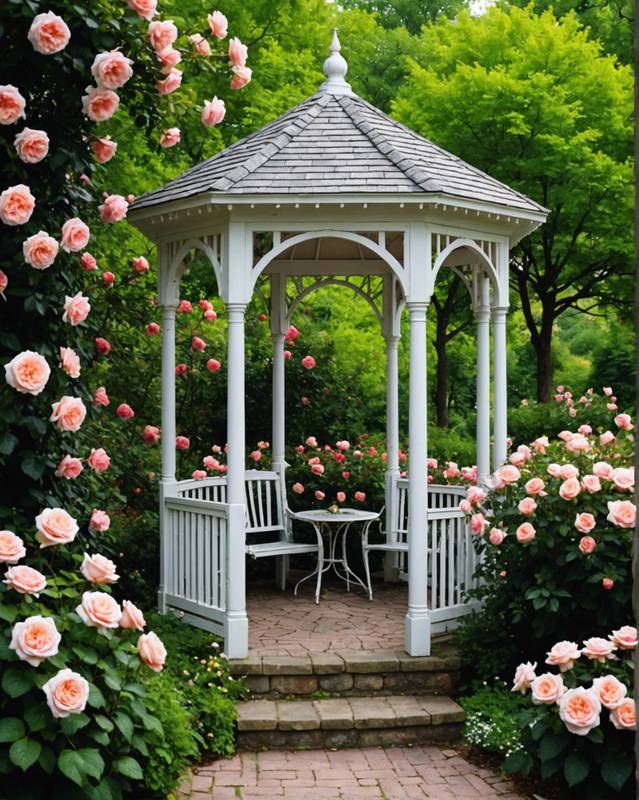 Intimate gazebo nestled amidst fragrant roses