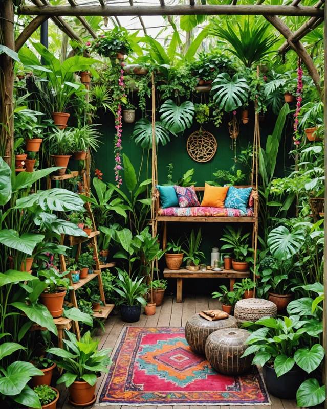 Jungle Garden with Lush Greenery and Tropical Accents