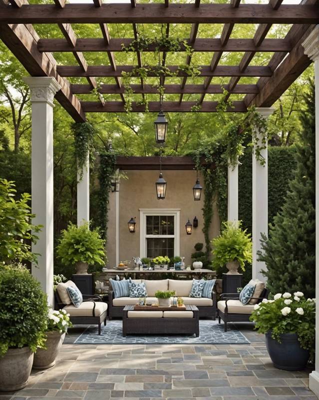 Pergola-Covered Patio with Architectural Charm