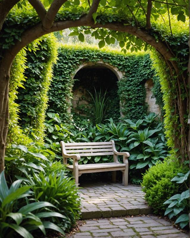 Secluded bench hidden within a labyrinthine maze