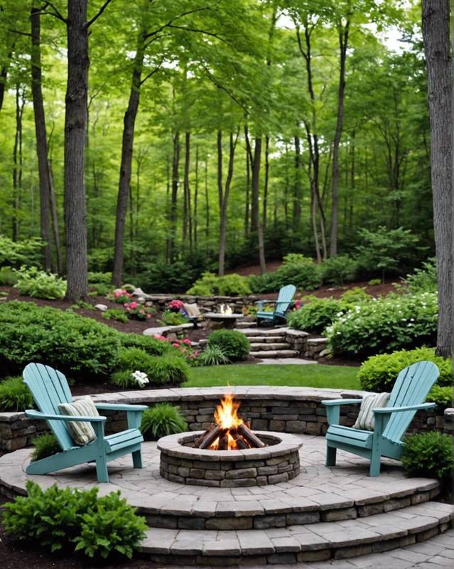 Tranquil nook with a fire pit and Adirondack chairs