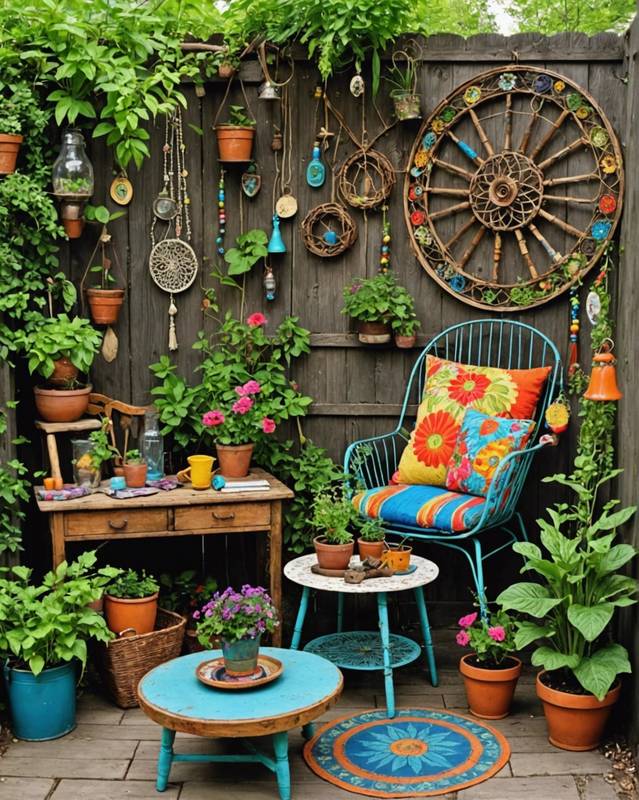 Vintage Hippie Garden with Recycled Items and Repurposed Objects