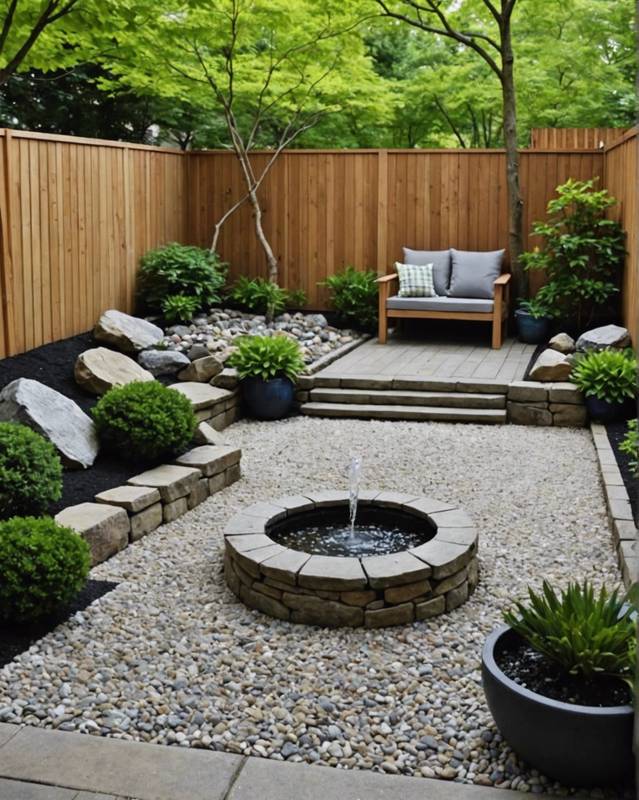 Zen-inspired nook with raked gravel and water feature