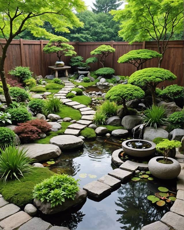 Zen Garden with Japanese Influence and Water Features