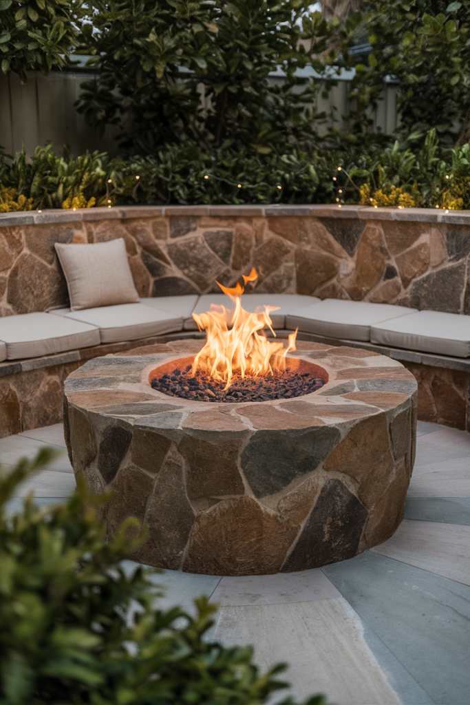 Natural Stone Fire Pit with Built-In Bench