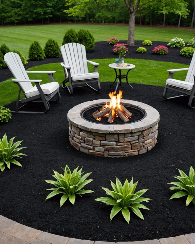 Black Mulch with Fire Pit