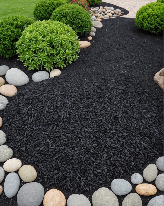 Black Mulch with River Rocks