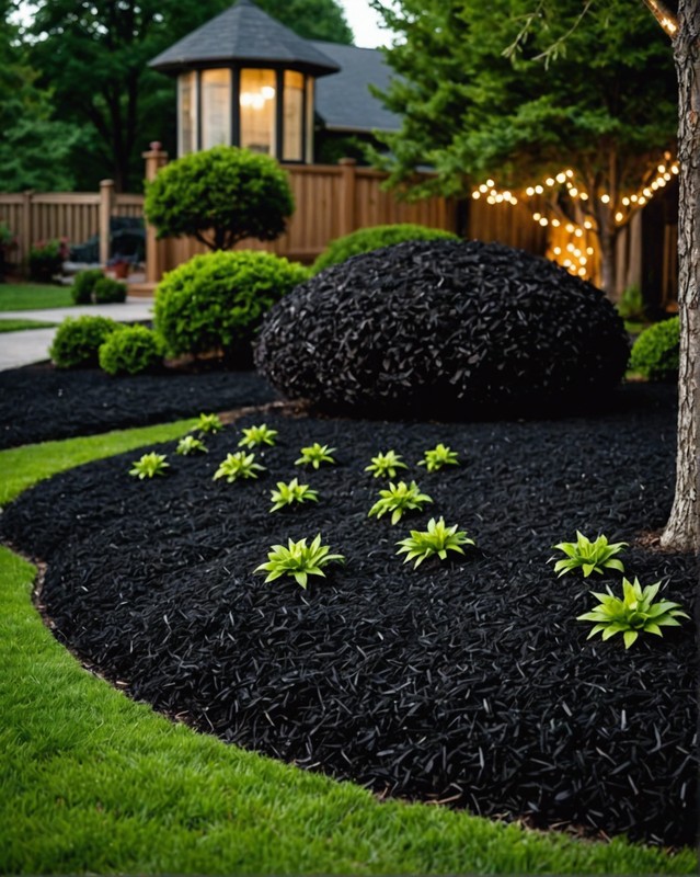 Black Mulch with String Lights