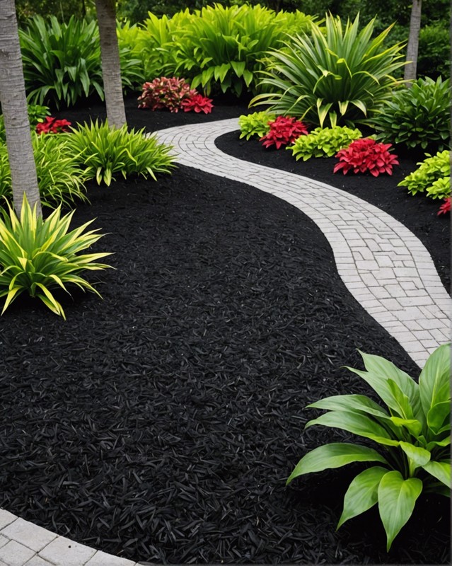 Black Mulch with Tropical Plants