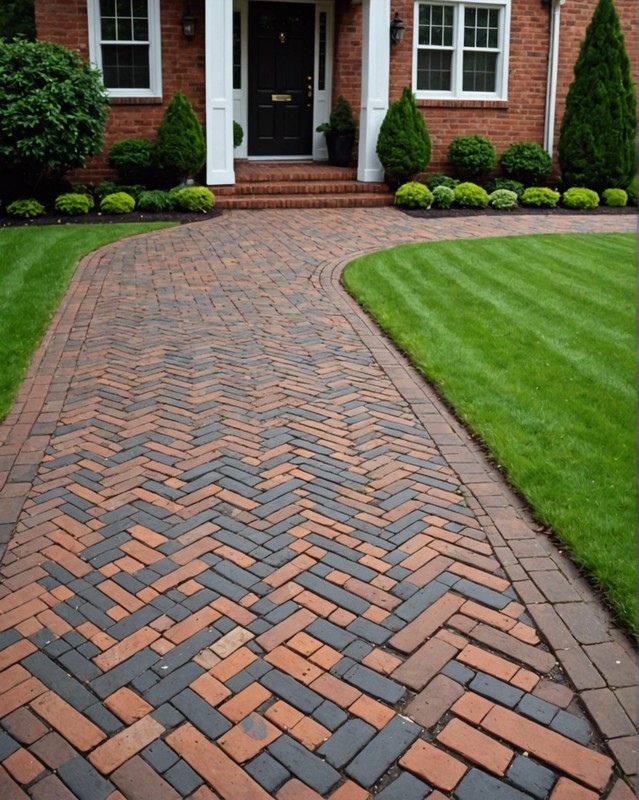 Brick Driveway with Herringbone Pattern