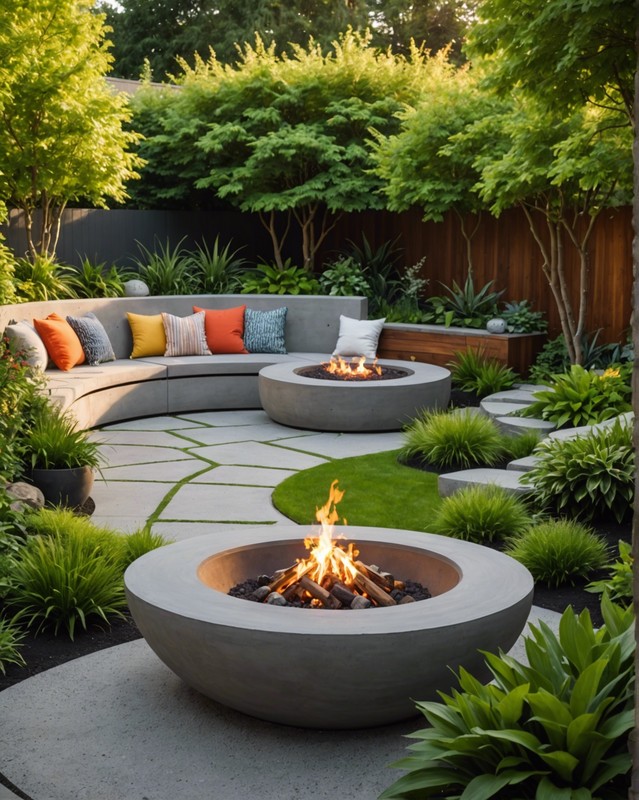 Concrete Bowl Fire Pit with Built-In Seating