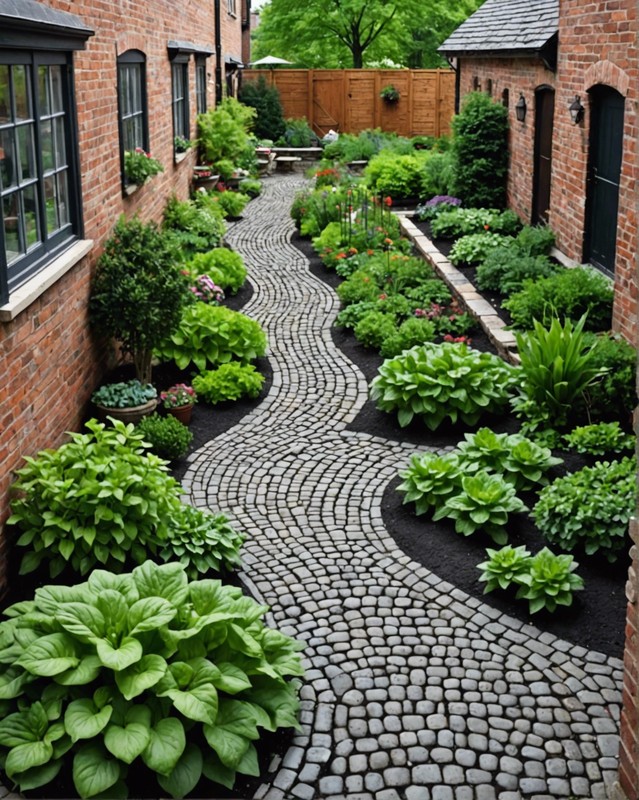 Courtyard Vegetable Garden with a Cobblestone Path