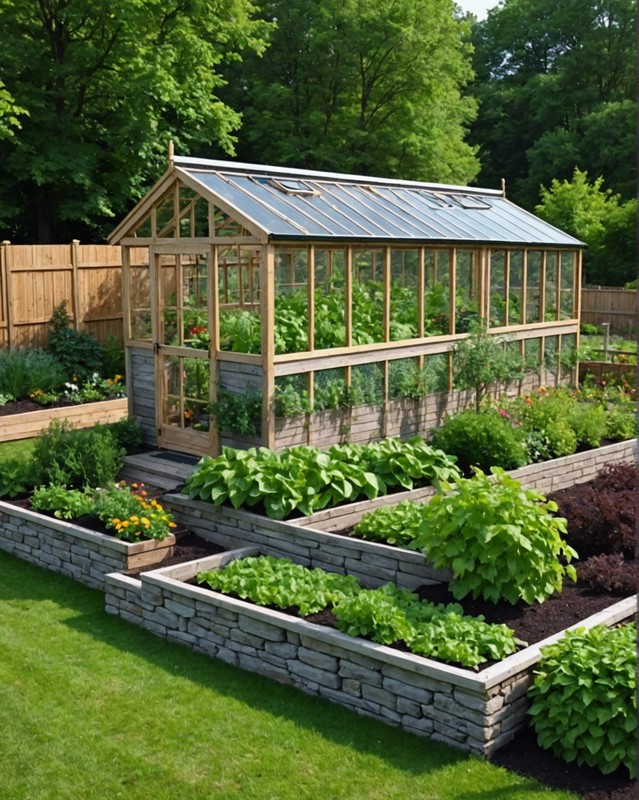 Enclosed Vegetable Garden with a Sloping Roof and Trellis