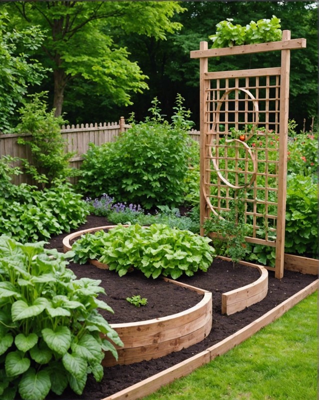 Enclosed Vegetable Garden with a Spiral Trellis and Compost Bin
