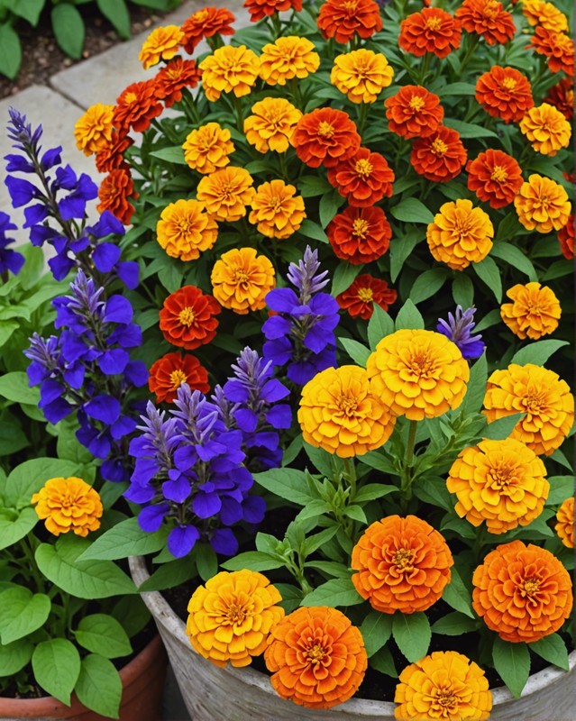 Fiery Fiesta with Salvia, Marigolds, and Zinnias