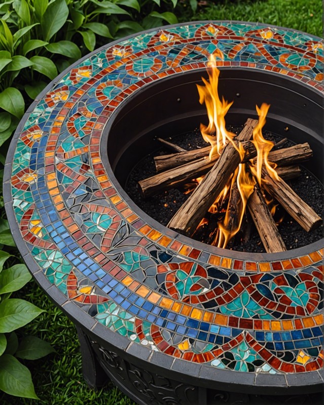 Fire Pit with Inlaid Tile and Glass Beads