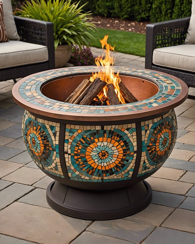 Fire Pit with Mosaic Tile and Copper Accents