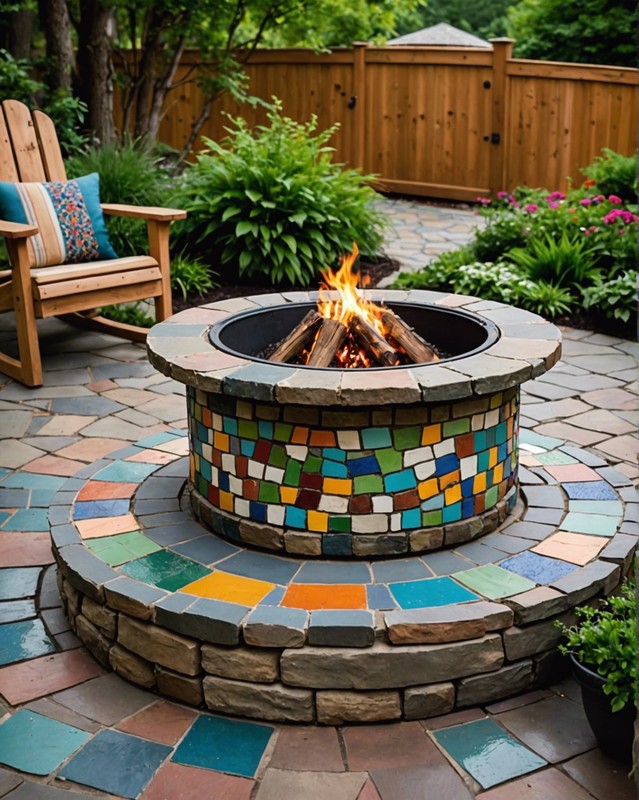 Flagstone Fire Pit with Mosaic Tile Surround
