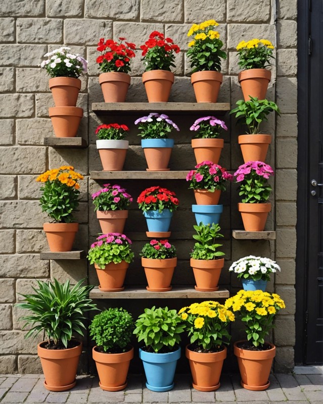 Flower Pots Arranged in a Pyramid