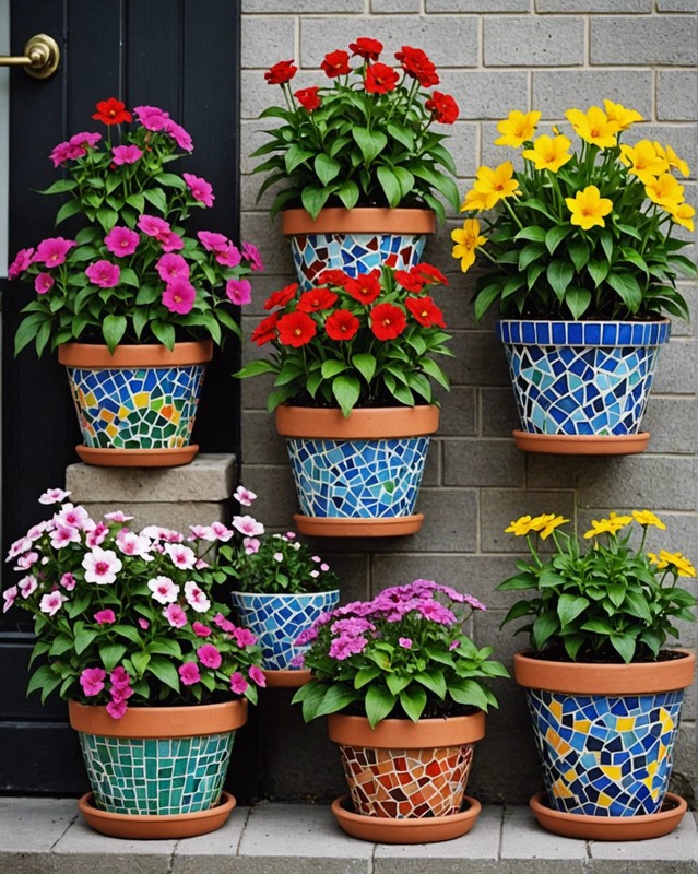Flower Pots Decorated with Mosaics