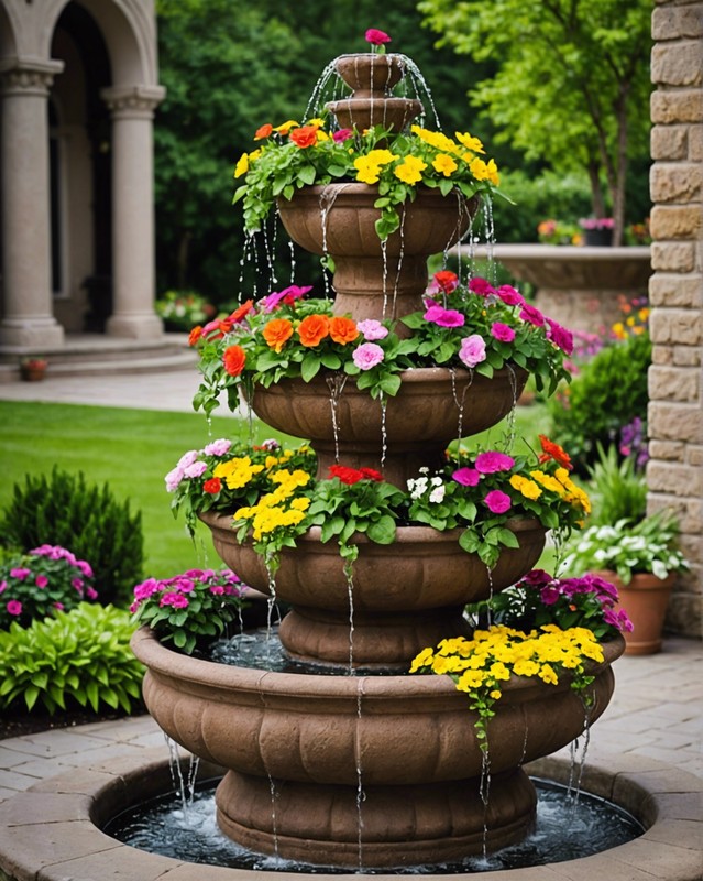 Flower Pots in a Tiered Fountain