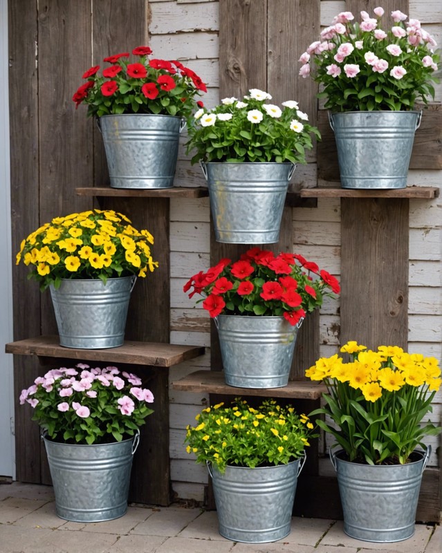 Galvanized Buckets as Flower Planters