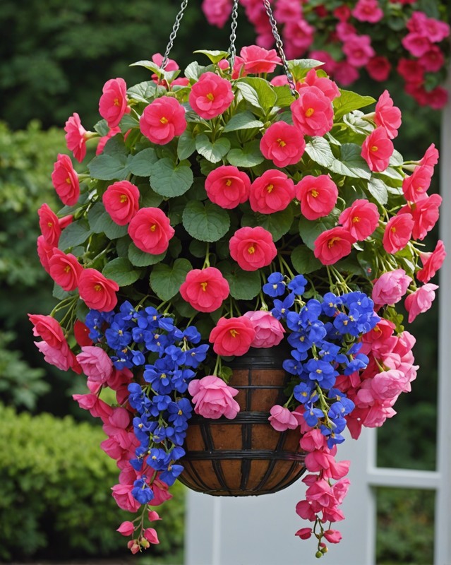 Hanging Baskets with Begonias, Lobelia, and Fuchsia