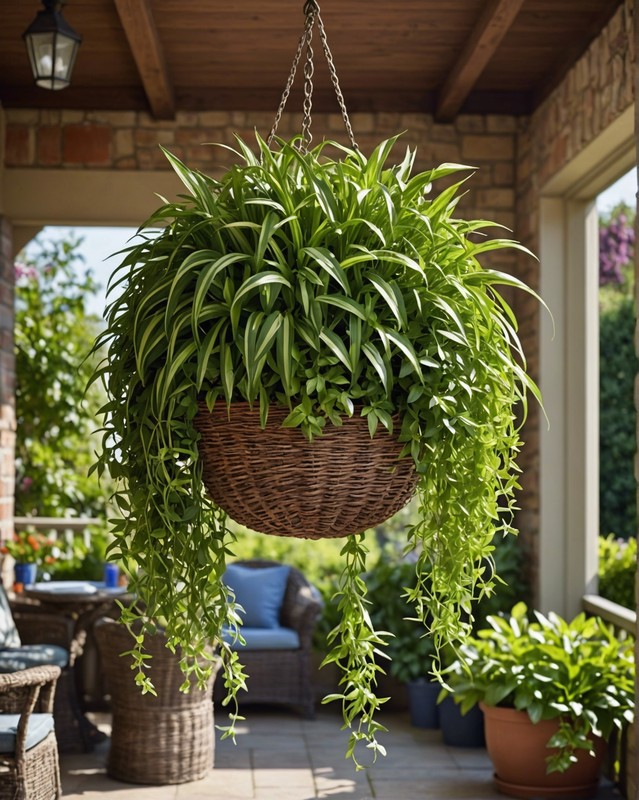 Hanging baskets with lemongrass and trailing plants