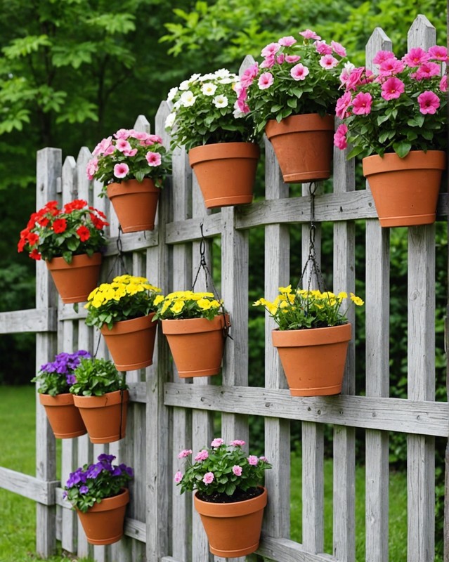 Hanging Flower Pots on a Fence