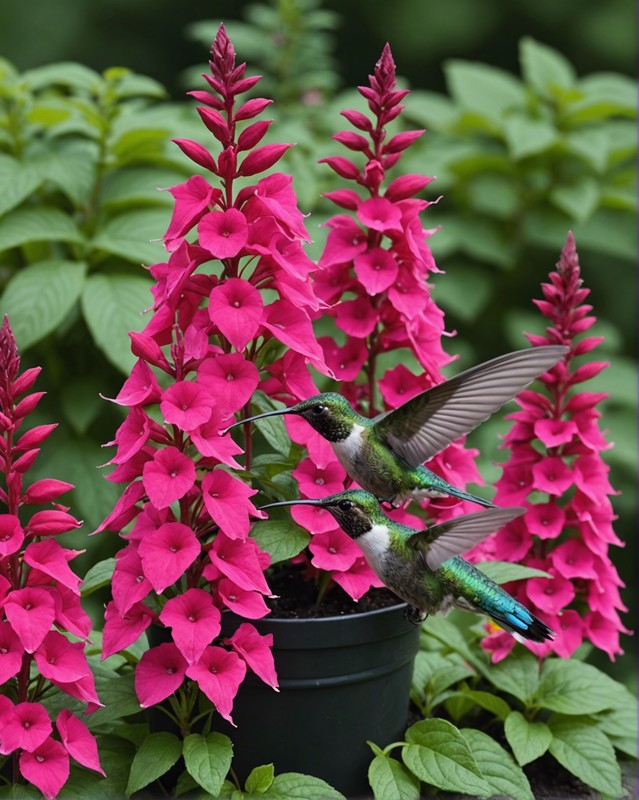 Hummingbird Haven with Fuchsia, Salvia, and Impatiens