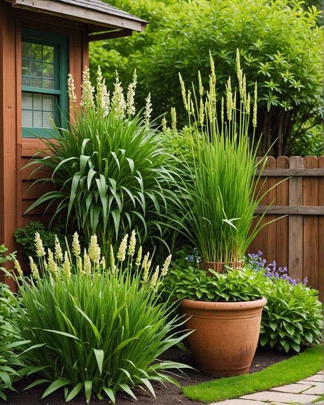 Lemongrass and bird feeders