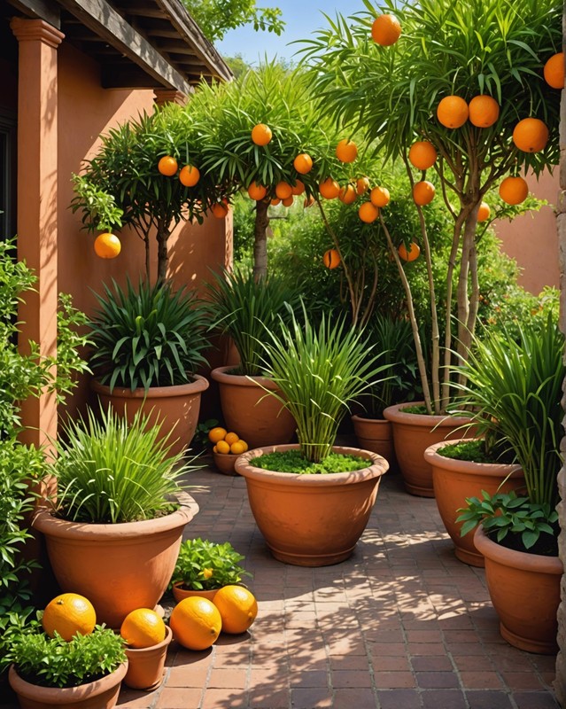 Lemongrass and fruit trees in a container