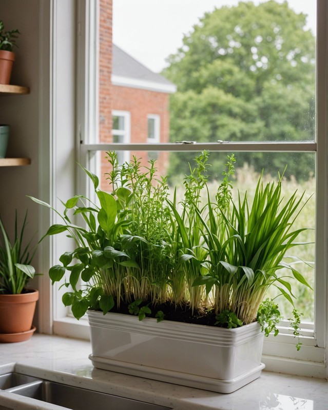 Lemongrass and other herbs in a window box