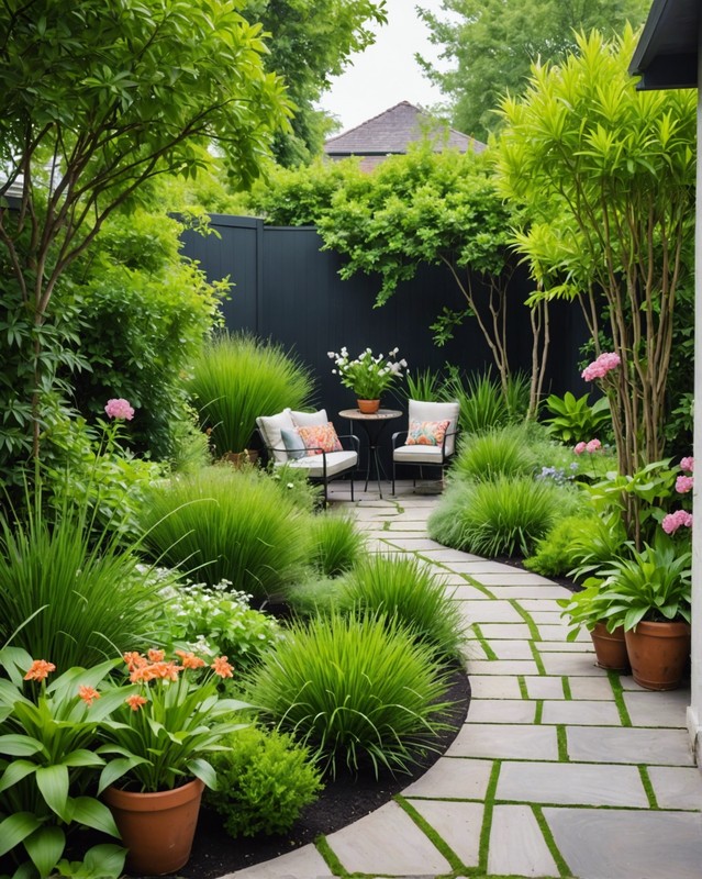 Lemongrass and shrubs in a patio garden