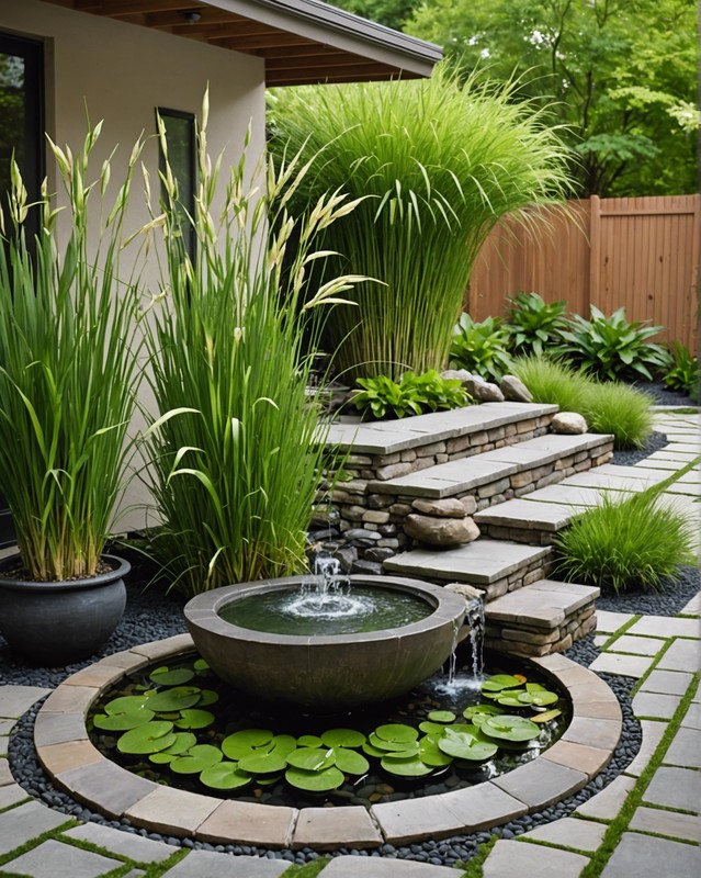 Lemongrass and water feature in a patio