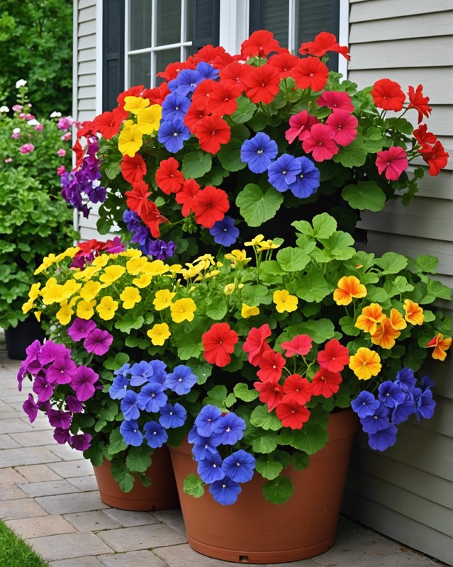 Rainbow Cascade with Geraniums and Petunias