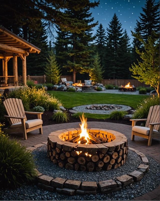 Round Fire Pit with Stacked Log Surround