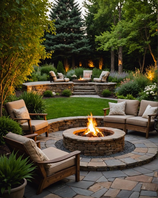 Round Fire Pit with Stacked Stone Surround